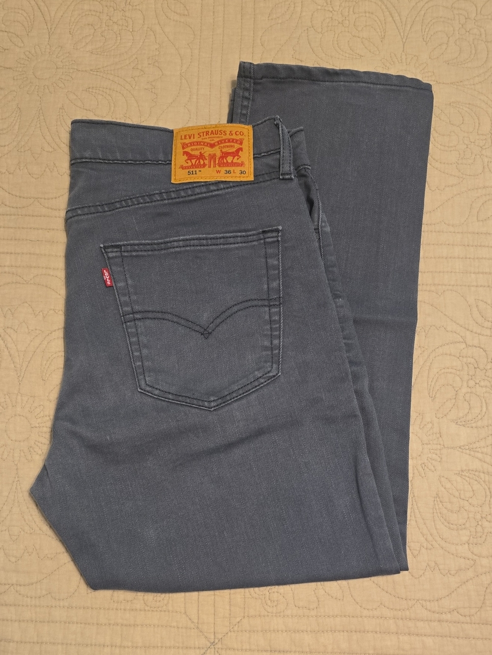 Levi's 511 Slim Fit Gray Denim Jeans Men's 36x26 ALTERED